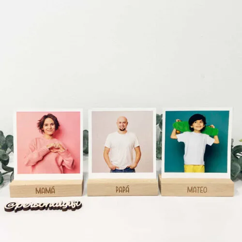 Base portafotos de madera personalizada