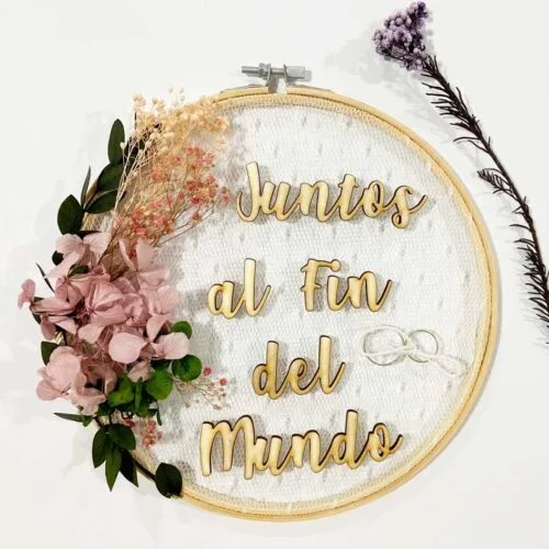 Porta alianzas bastidor personalizado con frase